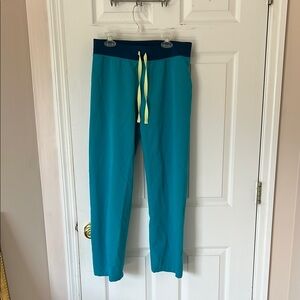 Teal Straight Leg Livingston Figs with Yellow Drawstring